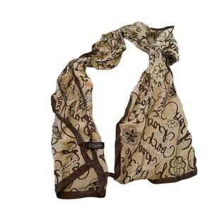 Coach Women's Brown Cream 100% Silk Signature Scarf